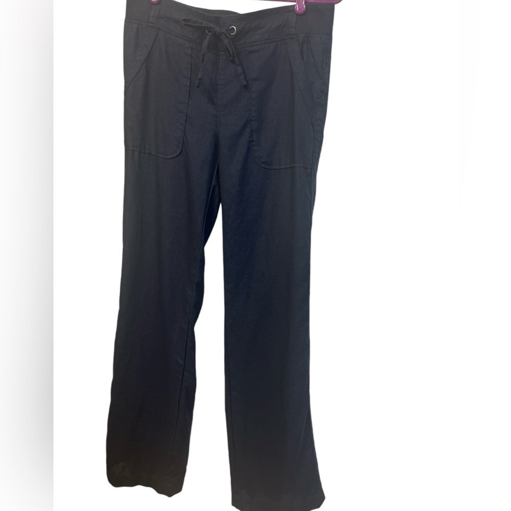 Athleta 100% linen size 6 pants.  Long 32.5 in inseam navy.